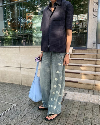Check pattern one-pocket short-sleeved shirt