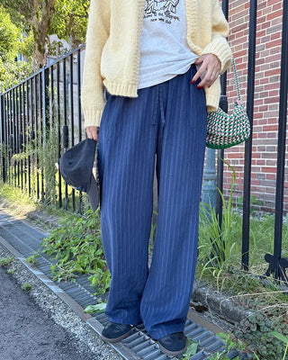 Suede stripe elastic waist pants