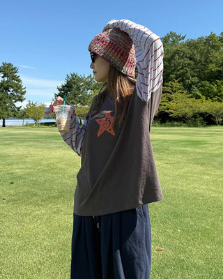 Vintage star print sleeve striped T-shirt