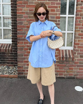 (Unisex) Oxford Overfit Half Sleeve Shirt