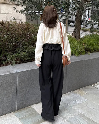 Frill neck ribbon strap blouse