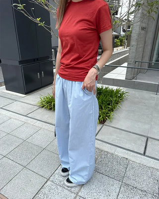 Striped layered wrap skirt set with banding pants