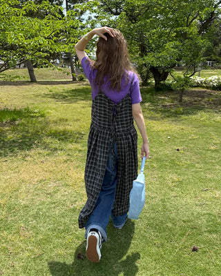 Checked long camisole dress
