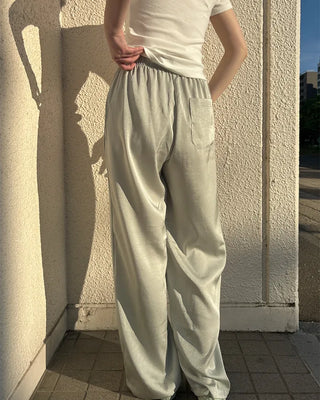 Waistband string silk wide-leg pants