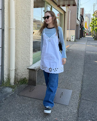 Pointelle Border Round Neck T-Shirt