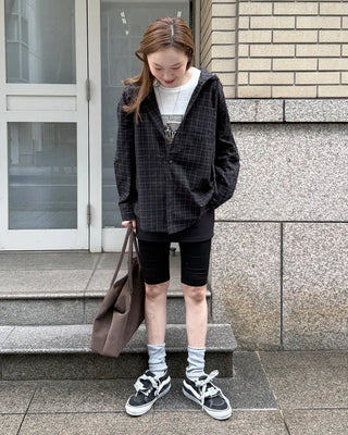 Checked hooded shirt