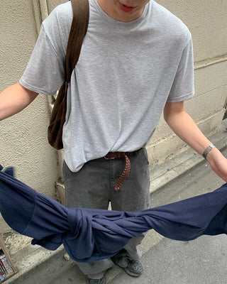 Simple layered crew neck short-sleeve T-shirt