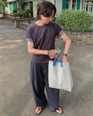 Checked Roll-Up Short-Sleeve T-Shirt