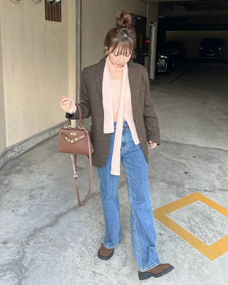 Ribbed cardigan and scarf set