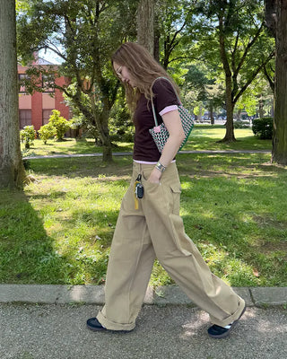 (Unisex) Wide Curved Cotton Pants