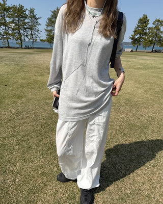 Oversized Long Sleeve Waffle T-Shirt