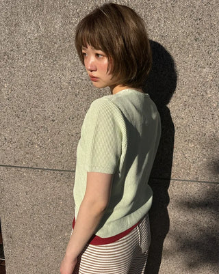 Asymmetrical Button Short Sleeve Knit