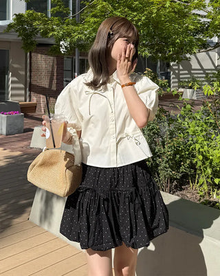 Ribbon Point Dot Pattern Balloon Fit Mini Skirt