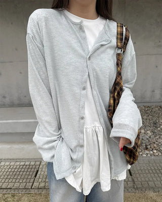 Round neck ribbed cardigan