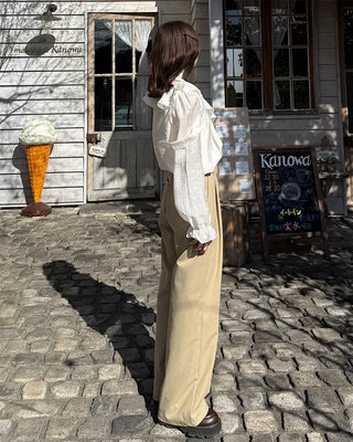 Strap V-neck shirred blouse