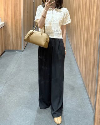 Wide pintuck belted slacks