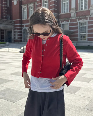 Ribbed snap-button cardigan