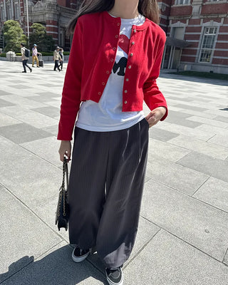 Pintuck striped wide slacks