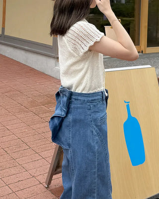 Back ribbon frill denim pants