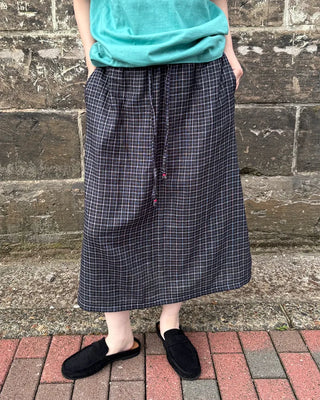 Checkered midi skirt with waist string