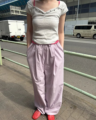 Colorful pintuck wide-leg pants
