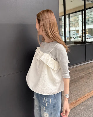 Bateau neck cropped sleeve shirt