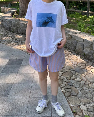 Elastic waist striped shorts