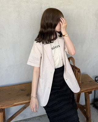 Linen Overfit Short-Sleeve Jacket