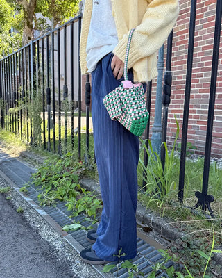 Suede stripe elastic waist pants