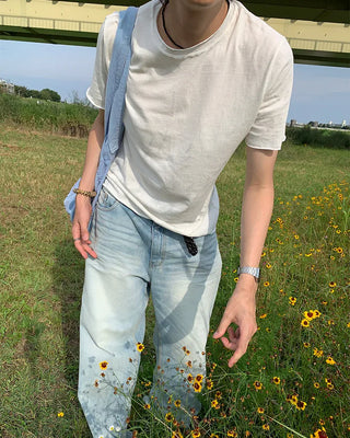 Cut-off point short-sleeved T-shirt