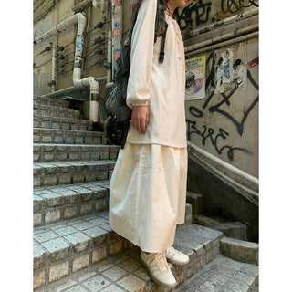 Cotton A-line shirred long skirt
