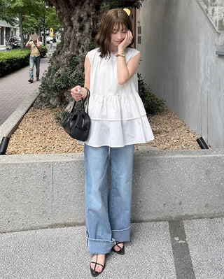 Semi-bootcut denim pants