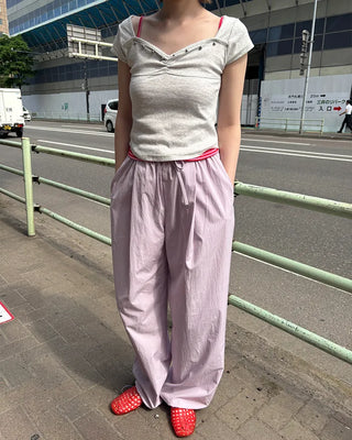 Colorful pintuck wide-leg pants