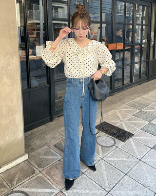 Polka dot frill blouse
