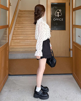 Neck strap ruffle chiffon blouse