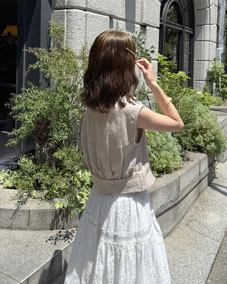 Drop-shoulder cropped vest jacket