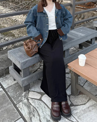 Corduroy Collar Neck Denim Jacket
