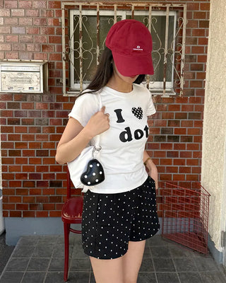 Polka Dot Elastic Waist Shorts
