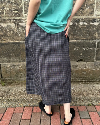 Checkered midi skirt with waist string