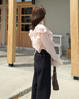 Ruffled V-neck blouse