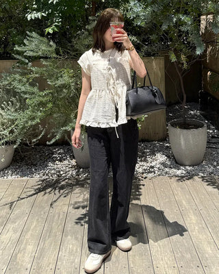 Two-way check sleeveless blouse
