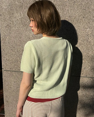 Asymmetrical Button Short Sleeve Knit