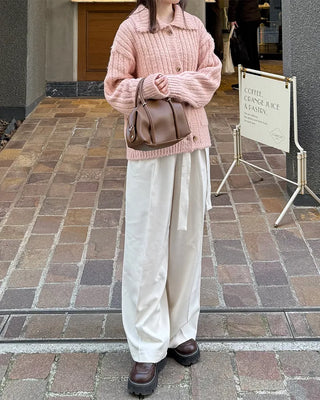 Ribbed Collar Pocket Cardigan