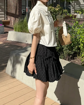 Ribbon Point Dot Pattern Balloon Fit Mini Skirt