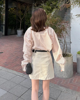 Belted Cotton Simple Mini Skirt