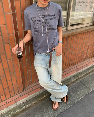 Washed denim pants with double back pockets