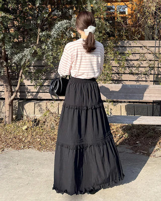 Simple striped round neck long sleeve T-shirt
