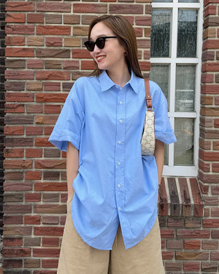 (Unisex) Oxford Overfit Half Sleeve Shirt