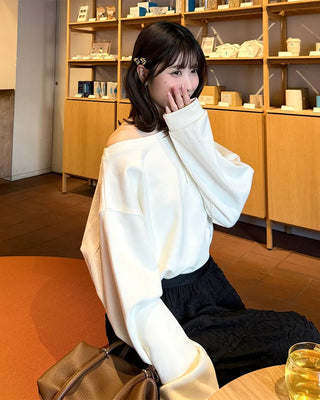 Basic One-Shoulder Crop Sweatshirt