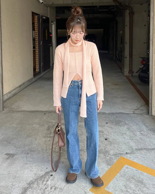 Ribbed cardigan and scarf set